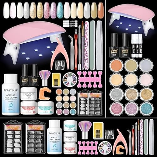 WONEDIRR Acrylic Nail Kit: 4 Colors Acrylic Powder Nail Kit - Nail Practice Hand with 100pcs Nail Tips for Gel Extensions - Nail Lamp with 75ml Monomer for Acrylic Nails DIY Nail Art