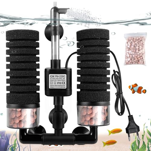 Aquarium Schwammfilter, Leise Schaumfilte, Aquariumfilter Mit Filterkugel, Elektrischer Aquarium Filter, Leiser Tauchschaum Doppelschwammfilter, Aquarium Filter Für Biologische Mechanische Filterung
