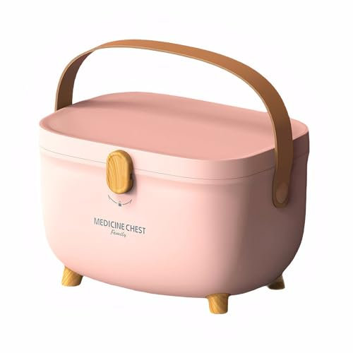 Medicine Storage Box,Household Muti Grid Plastic Container Box,Double Layers Medical Storage Boxes,First Aid Large Capacity Medicine Cabinet for Home,Office,School & Emergencies (Pink)