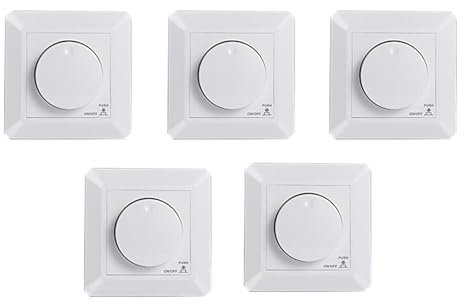 Tuesoa 5X LED Dimmer Switch, Flush-Mounted Dimmer for Dimmable LED and, 5-300 W Dimmer Switch LED, Phase Control Dimmer
