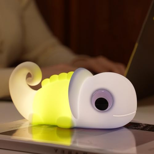 AoLa Kinder Nachtlicht, Chamäleon Silikon Stilllicht Wiederaufladbar mit 7 Farben und Timer Touch Dimmbar Nachtlicht mit Weißem Rauschen Baby Tragbar LED Chamäleon Nachtlampe,Blau