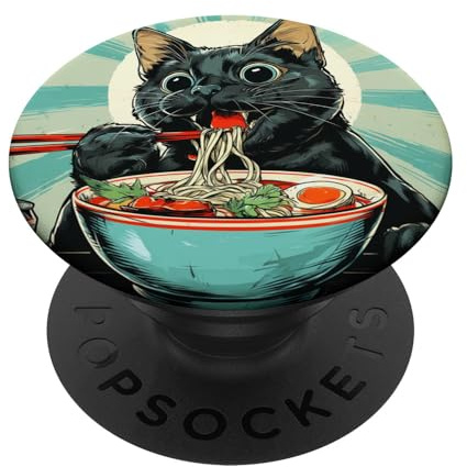 Schwarze Ramen Katze Japanisches Anime Kawaii PopSockets Klebender PopGrip