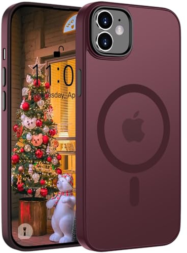 Andwing Matt Hülle für iPhone 12/12 Pro Rot | [Kompatibel mit MagSafe], Militärstandard FallSchutz Handyhülle,Mattierte Durchscheinende Rückseite Schutzhülle
