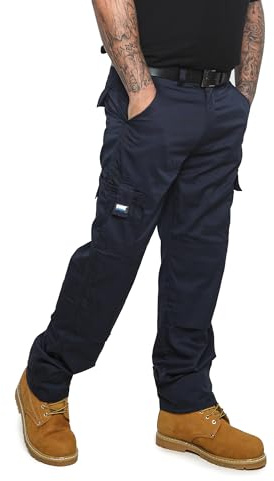 Mens Cargo Work Trousers Size 28 to 52 Black or Navy Cargo Combat Trousers by BWM (36 Waist/Regular Leg, Navy)