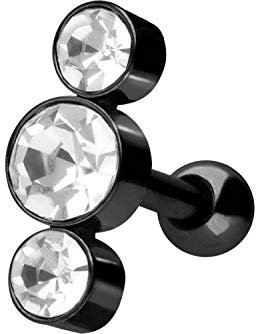 PIERCINGLINE Ohrpiercing 3 Kristalle Chirurgenstahl Piercing Schmuck Ohr Helix schwarz
