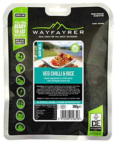 Wayfayrer Vegetable Chilli and Rice 300g Ready to Eat, Hot or Cold, Meal Pouch Recommended for Duke of Edinburgh's Award Expeditions, Camping, Hiking, Fishing and Outdoor Adventures