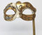 VENETIAN MASQUERADE CARNIVAL PARTY EYE BALL MASK IVORY & GOLD WITH MUSICAL NOTES SCRIPT ON A STICK - HAND HELD