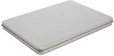 TRIOSK Blechdose mit Deckel, Metall Dose 15,5 x 11,5 x 1,0 cm groß, eckig, leer, Silber, rechteckige Aufbewahrungsbox DIN A6, Vorratsdose für Allerlei