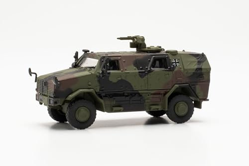 Herpa Militär Modell Allschutz-Transport-Fahrzeug (ATF) Dingo mit KMW 1530, dekoriert, Miniatur im Maßstab 1:87, Sammlerstück, Made in Germany, Kunststoff, grün