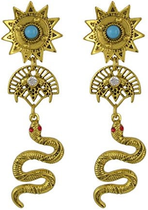 YAZILIND Women Bohemian Drop Dangle Vintage Earrings Snake Fan Shape Compass Resin Stud Earrings Ethnic Antique Jewelry Blue