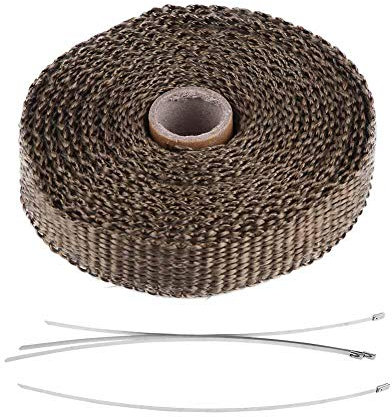 Akozon Hitzeschutzband Auspuffband Auspuffummantelung Exhaust Heat Wrap 5m Auto Motorrad Isolierband Exhaust Heat Wrap mit 4 Edelstahl Kabelbindern (Brown)