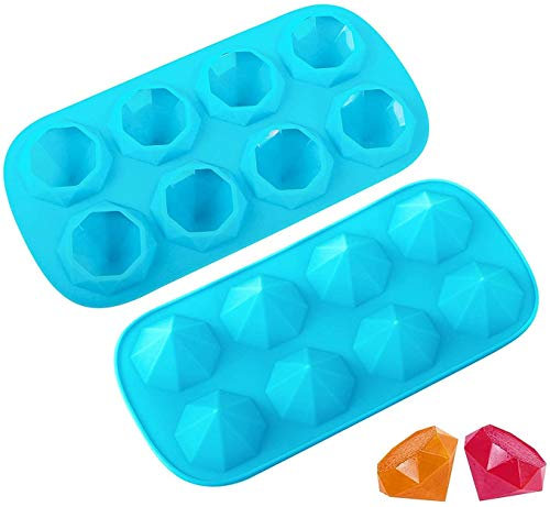 Webake Diamond Ice Cube Moulds Silicone Small Ice Cube Tray 2 Pcs 3.5 x 3 cm Reusable Ice Cube Trays for Whiskey Cocktail Juice Drinking