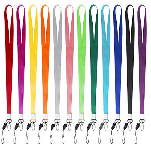 Schlüsselband Umhängeband Lanyards Nylon Ausweishalter Kartenhülle mit Abnehmbarer Gürtelschnalle 12 Stück Ausweishülle für Mobile Handys, Schlüssel, Büro ID Karte (47cm, 12 Mehrfarbig)