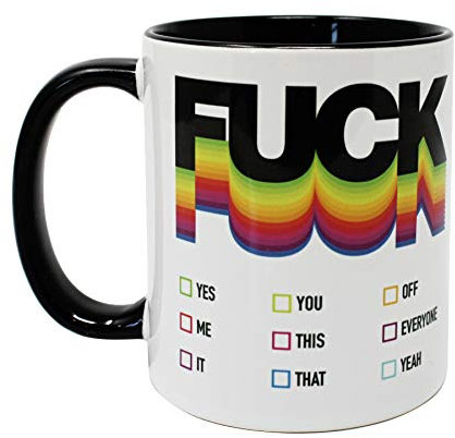 Close Up Fuck Tasse - lustige Tasse zum ankreuzen - Geschenkidee Kaffeetasse, Fuck You Becher | Regenbogen Design | beidseitig Bedruckt