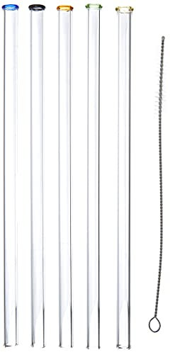KOCH Glas Trinkhalm, gerade, farbig sortiert, mit Bürste, 5er Set