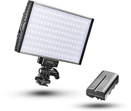 Walimex pro LED Niova 150 Bi Color Videoleuchte inkl. Akku, On-Camera Fotolampe 15 W, Videolicht mit Einstellbarer Farbtemperatur 3200-566 K, Studiolicht dimmbar