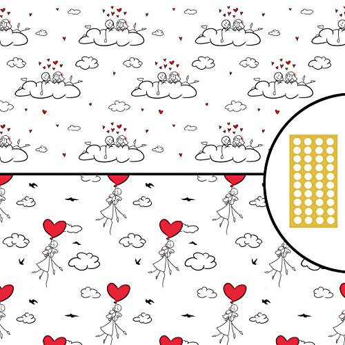 Geschenkpapier Luftballon Wolken Strichmännchen 2 Motive - doppelseitig 5x Bogen 42x59cm gefaltet für Valentinstag Verlobung Hochzeit Geburtstag Frauen Mädchen Freundin