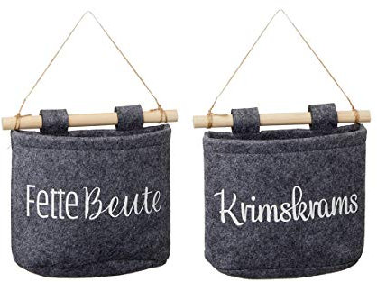 Bada Bing 2er Set Filztasche Aufbewahrungsbox GRAU Filz Spruch Ca. 18 x 15 x 7 cm Türhänger Deko Trend Zum Hängen 50