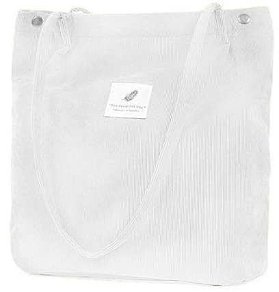 ZhengYue Damen Handtasche Groß Canvas Tasche Damen Cord Umhängetasche Henkeltasche Shopper Damen für Uni Arbeit Mädchen Schule (White)