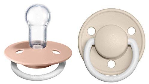 BIBS De Lux Glow Schnuller 2er-Pack, BPA-frei. Leuchtet im Dunkeln, Kirschform Nippel. Silikon, Hergestellt in Dänemark. 0-36 Monate (2er Pack), Blush NIGHT/Vanilla NIGHT