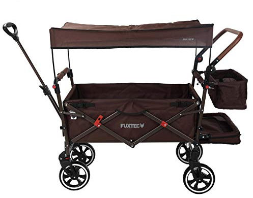 Fuxtec Chariot Premium Cruiser Marron, L'Original, Collection Family Fux, Chariot de Jardin Pliable Pour Enfants, Transport, Plage, Ville, Forêt, à Tirer ou à Pousser, Capacité De Charge 75 kg