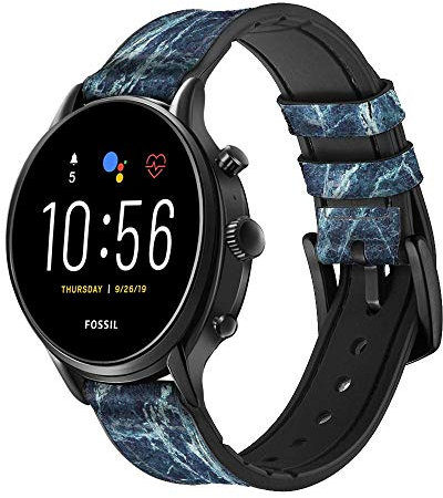 Light Blue Marble Stone Graphic Printed Bracelet de Montre Intelligente en Cuir pour Fossil Hybrid Smartwatch Nate, Hybrid HR Latitude, Hybrid Smartwatch Machine Taille (24mm)