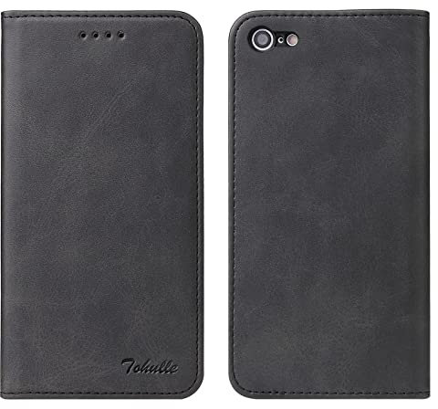 TOHULLE for iPhone 7 iPhone 8 iPhone SE 2020 iPhone SE 2022 Case, Premium PU Leather Wallet Case with Card Holder Kickstand Built-in Magnetic Closure Flip Folio Phone Cover for iPhone 7/8/SE - Black