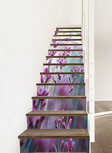 A.Monamour Treppenaufkleber Folie Selbstklebend 3D Lila Lavendel Blumen Feld In Der Provence Frankreich Vinyl Wasserdicht Treppe Aufkleber Fliesenaufkleber Abziehbilder Wandaufkleber 13 Stück Set