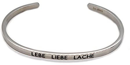 Eleganter Armreif Armband Silber mit Mantra und Spruch bis ca. 16 cm. Lebe Liebe Lache