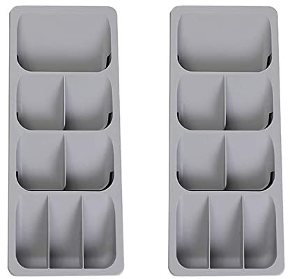 Faridabio Silverware Drawer Organizer Set of 2, Expandable Cutlery Tray for Kitchen, Adjustable Utensil Tray Cutlery Holder, Compact Plastic Storage for Spoons Forks Knives, Grey