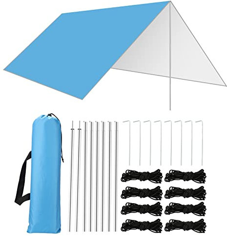 Aceshop 3M x 3M Hammock Rain Fly Tent Tarp Waterproof Windproof Snowproof Camping Tarp Camping Shelter Portable Anti-UV Sun Shelter Basha Sunshade Tarpaulin Mat for Snow Beach Camping Outdoor Travel