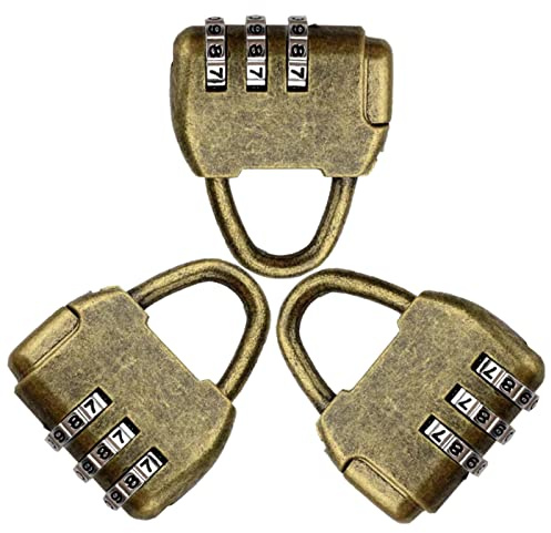 Vintage Antique Style 3 Digit Combination Lock Mini Bronze Password Padlock Small Metal Padlock Archaize Style Lock for Jewelry Box Storage Box Diary Book,Pack of 3