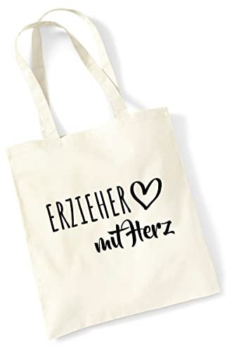 Huuraa Tasche Erzieher mit Herz Geschenk 10 Liter Natural Baumwolle Erzieher Accessoire