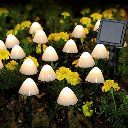 Joycome Solar Lichterkette Aussen 20 LED Solar Pilze Gartendeko, 2 Modi Solar Garten Pilzlampe Wasserdicht Solarleuchten Figuren für Garten Rasen Balkon Terrassen Ostern Deko (Warmweiß)