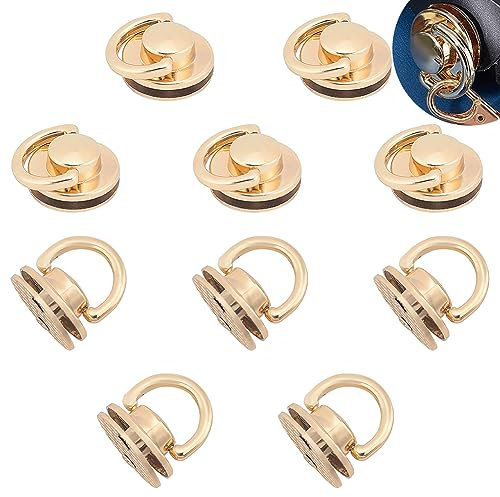 WADORN 10 Uds Botones de Cabeza Redonda con Anillo En D, Aleación Monedero Suspensión Broche Bolso Hardware Cadena Correa Conector Bolsa Manija Anillo Enlace Clips DIY Leathercraft Accesorios, Dorado