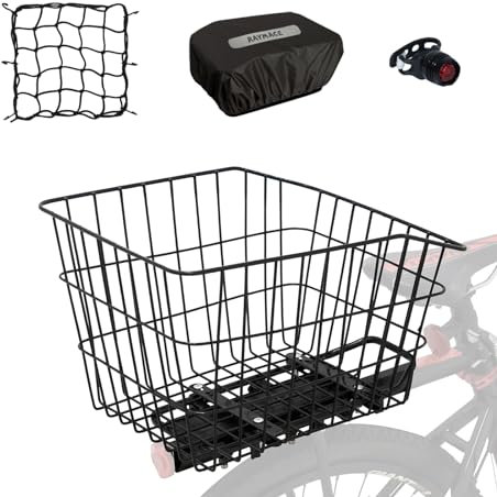 RAYMACE Hinterradkorb mit wasserdichter Abdeckung und Gepäcknetz, Fahrradgepäckträger, Aufbewahrung, Größe XL, Korbhalterung für den Rücken unter dem Sitz (XL)