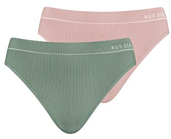 Nur Die 2er Pack Retro Slip Mehrfarbig sportlich Unterhosen aus Baumwolle Unterwäsche Damen, Rose/Khaki, S