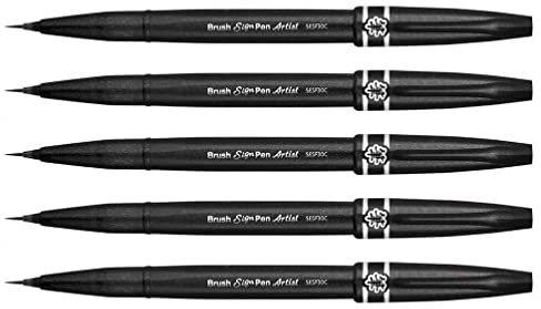 PENTEL Arts 5 Stück Filzstifte Sign Pen Artist Spitze Pinsel extra dünn schwarz