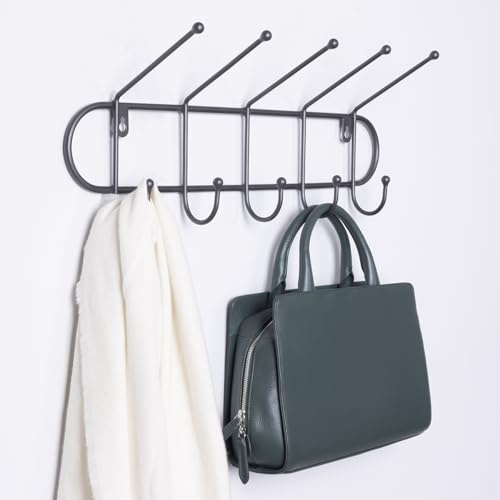 CHARLES BENTLEY, Charnwood, Contemporary, Ten Hook, Dark Grey, Mounted, Iron, Coat Rack, Inside/Outside Use, 620g, Stylish, Sturdy Iron Hooks, Easy To Mount, Mountable, Coat Rack, Modern (55x22x15cm)