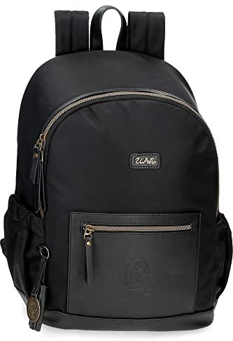 EL Potra Wolle Rucksack für Laptop, 13,3 Zoll, Schwarz, 30 x 40 x 15 cm, Polyester und PU, Schwarz, Laptop-Rucksack, anpassbar an den Einkaufswagen