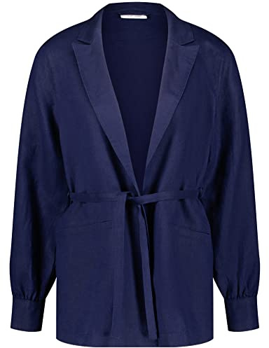 Gerry Weber Damen Lässiger Leinenblazer mit Taillenband Langarm, Manschetten, mit Schlitz unifarben Blueberry 38