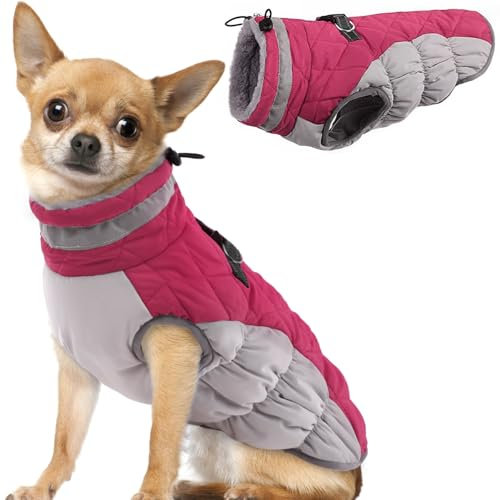 Hjumarayan Hundemantel für Kleine Mittelgroße Grosse Hunde, Hundemantel Winter Warme Hundejacke Wintermantel Hund Wasserdicht Hunde Mantel Gefüttert, Chihuahua Kleidung Winter (Rose S)