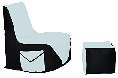 Momiralland Komfort Sitzsack XL - XXL mit Hocker Sitzkissen BodenKissen Sessel In- & Outdoor geeignet Gaming Sitzsack für Erwachsene und Kinder (Schwarz – Grau, XL - Durchmesser 75 cm)