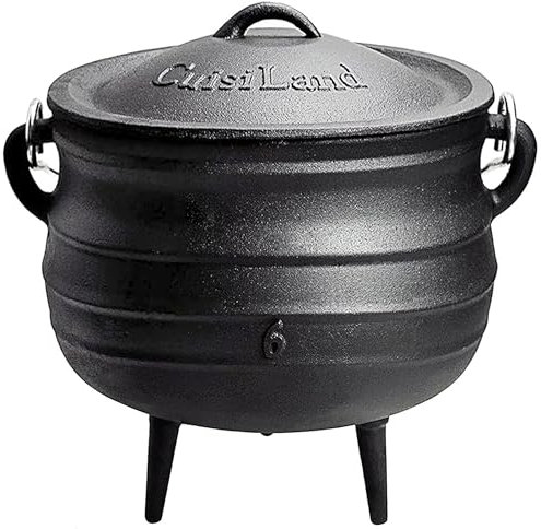 Cuisiland Cast Iron 14QT Round Black South African Potjie Pot, Camping Pot, Dutch Oven with 3 Tall Legs