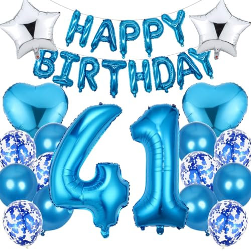 Ouceanwin Luftballon 41. Geburtstag Deko Mann, Blau, 14 Stück, BALLOON, Latex, Happy Birthday, Zahl, Männer, 41. Geburtstag, Unisex-Erwachsene