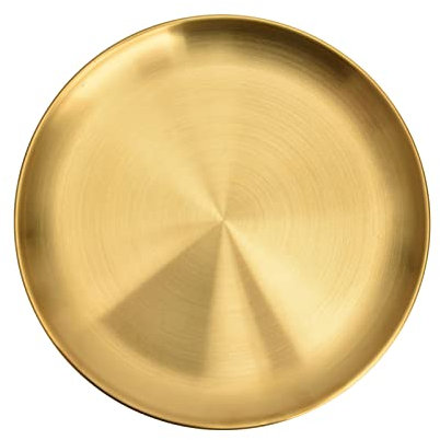 23cm Assiette à Dîner en Acier Inoxydable, Plats de Service en Métal Doré Assiette à Salade de Camping Barbecue Ronde Assiette Plate à Dessert Réutilisable Épaissie