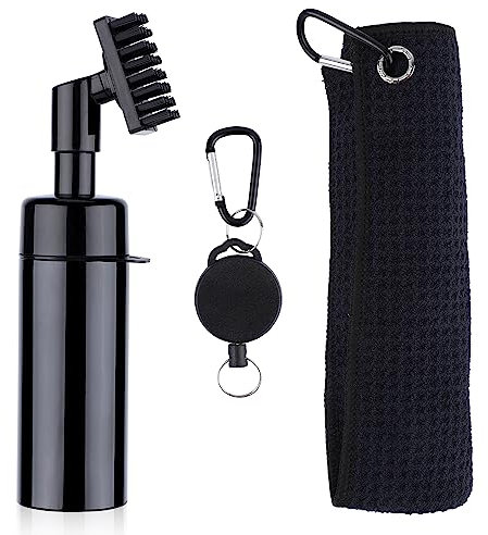 Savita Golfschläger Reinigungsbürste, Golf Club Cleaning Brush und Weicher Faser Dickes Dreifach Gefaltetes Waffelmuster Golftuch Golfschläger Reinigungsbürsten Kit für Golfübungen im Freien