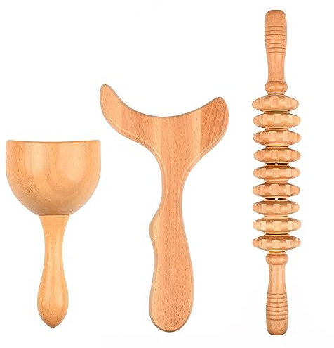 AOVNA 3-in-1 Wood Massage Tools - Massage Roller Set for Body Sculpting, Stress Relief and Anti Cellulite Therapy