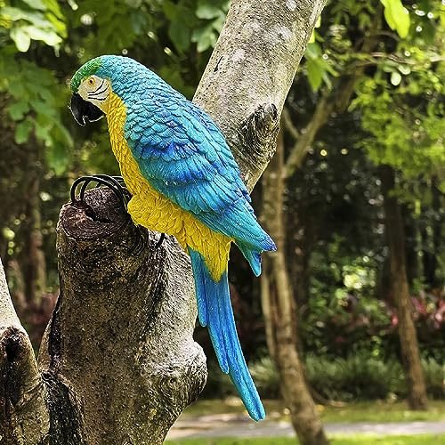 Handsider Realistische Papageien-Skulptur aus Kunstharz, hängende Papageien, Gartenstatuen, lebensechte Vogelfiguren, Landschaft, Ornament, Terrasse, Hof, Rasen, Baumdekoration, (Blue)