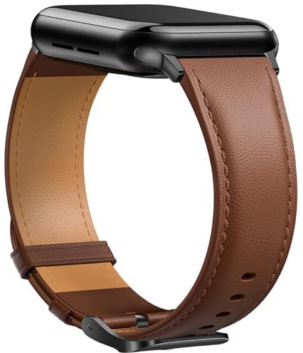 Laffav Lederarmband Kompatibel mit Apple Watch Armband 40mm 41mm 38mm Damen Herren, Echtes Leder Klassisches Ersatzarmband für Apple Watch iWatch Series 8 7 6 5 4 3 2 1 SE,Braun